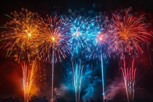 夏の夜空を彩る迫力ある花火 夏の夜空を彩る迫力ある花火の写真