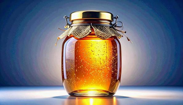 ハチミツの入った瓶 ハチミツの入った瓶の写真