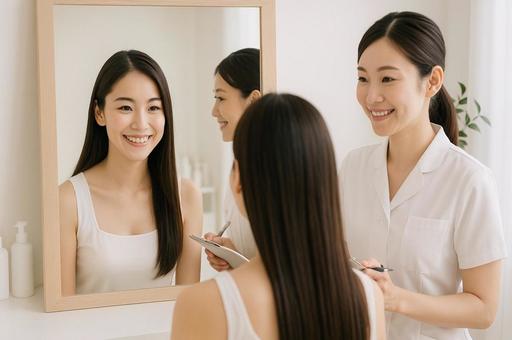 美容カウンセリングで笑顔の女性・顧客対応 美容カウンセリングで笑顔の女性・顧客対応の写真