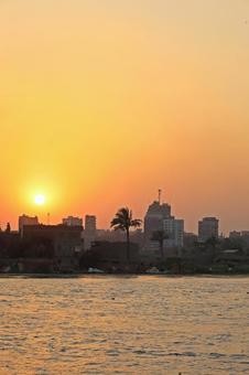 Photo, nile river cruise, nile river, setting sun, 