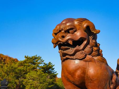 岡山県 吉備津彦神社の備前焼の狛犬 吉備津彦神社,狛犬,備前焼の写真素材