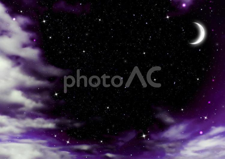 三日月と幻想的な星空のフレーム　03 三日月,幻想的,星の写真素材