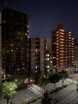夜の静かな都市風景 夜景,ビル,街灯の写真素材