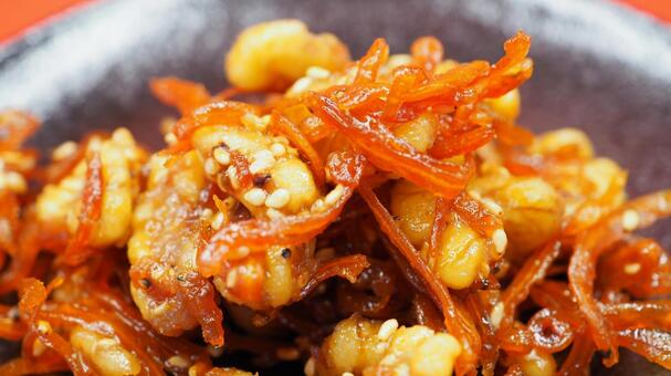 ちりめん胡桃・おせち料理（マクロ撮影） ちりめん胡桃,甘露煮,ちりめんじゃこの写真素材