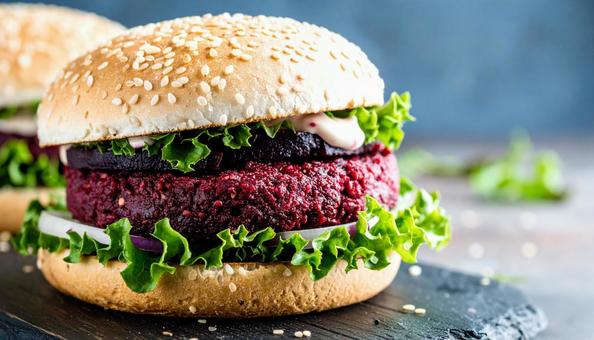 豪州の定番料理　ビートルートバーガーの写真