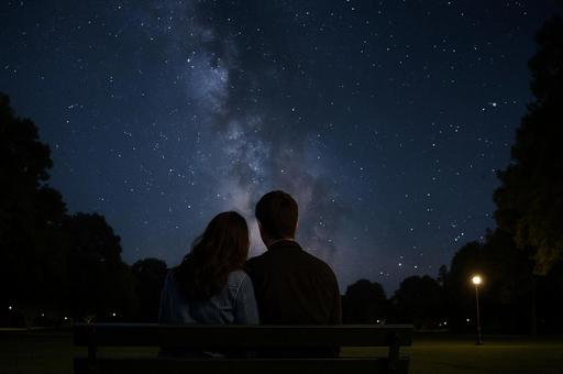 星空を見上げる恋人たち 星空を見上げる恋人たちの写真