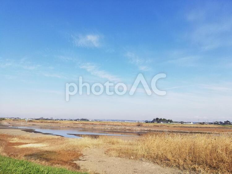 取手市の風景(小貝川) 水域,自然,空の写真素材