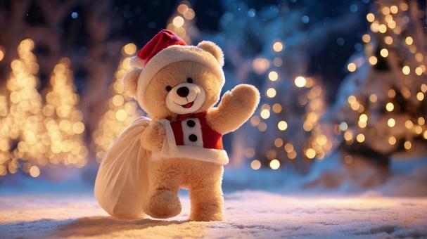サンタの格好をした可愛いクマの写真