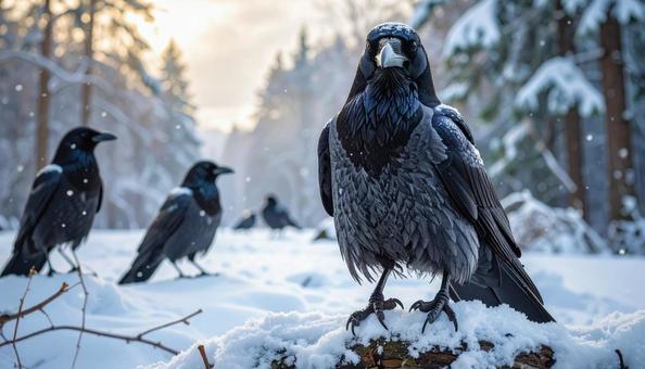 雪の中のカラス 雪の中のカラスの写真