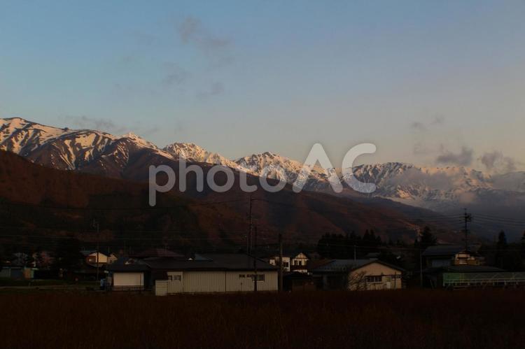 北アルプス白馬三山　春の夜明け 自然,山,影の写真素材