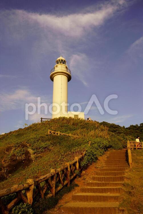 御神岬の夕焼け 御神岬,灯台,石垣島の写真素材