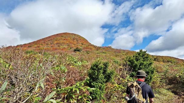 紅葉の登山道を歩く登山者 紅葉の登山道を歩く登山者 登山,縦走,登山者の写真素材