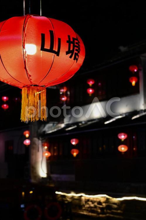 蘇州・七里山塘（山塘街）の夜景 蘇州,山塘街,夜景の写真素材
