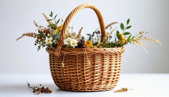 伝統工芸の白樺細工の花籠 伝統工芸の白樺細工の花籠の写真