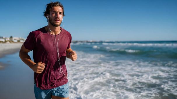 健康的なライフスタイル:海でのジョギング 健康的なライフスタイル:海でのジョギングの写真