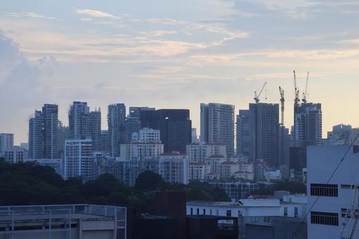 夕空と高層ビルと森のシンガポールの街並み 夕空,高層ビル,森の写真素材