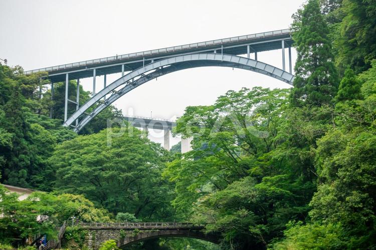 宮崎の観光　高千穂峡の三段橋 高千穂,鉄橋,宮崎県の写真素材