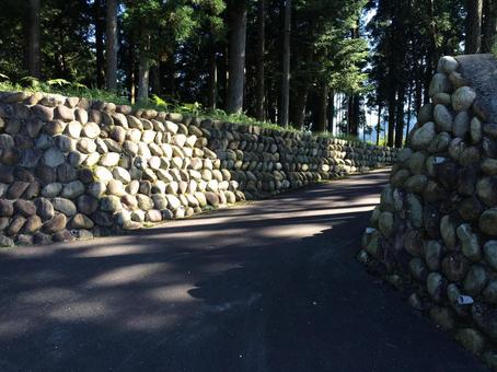 石垣と木漏れ日の道 石垣と木漏れ日の道の写真
