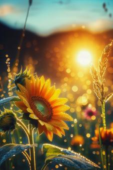 Sunflowers wet with rain_02, sunflower, sunflower, wet day, JPG