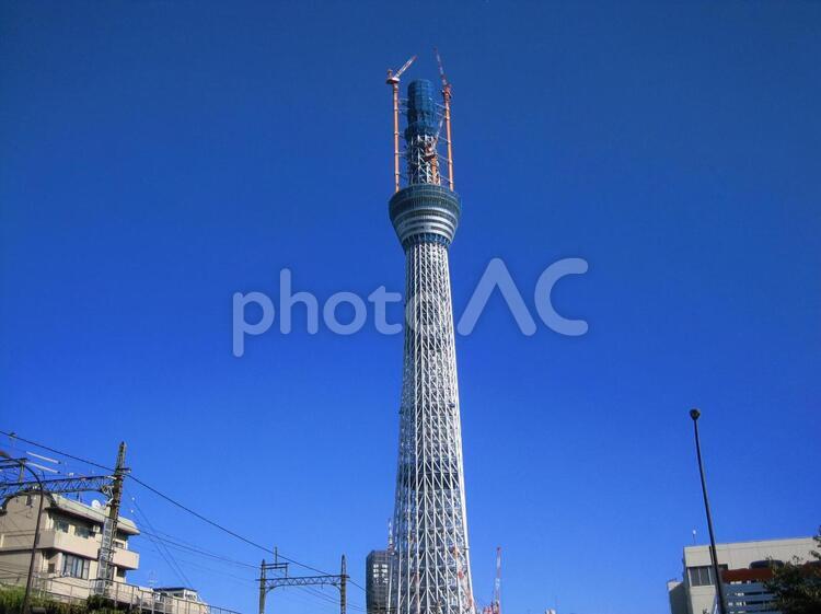 建設中スカイツリーと空 スカイツリー,建設中,巨大建造物の写真素材