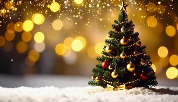 クリスマスツリーとシャンパンゴールド背景 クリスマスツリーとシャンパンゴールド背景の写真