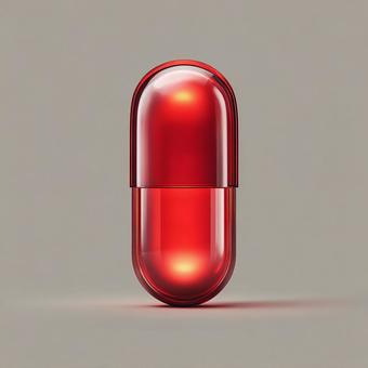 未来の医療を象徴する光る赤い錠剤 未来の医療を象徴する光る赤い錠剤の写真