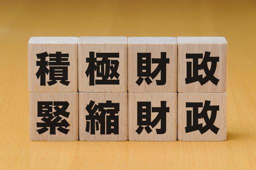 積み木に文字　積極財政・緊縮財政 積極財政,緊縮財政,木製ブロックの写真素材