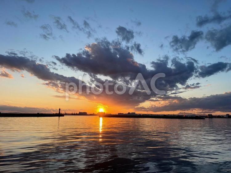 北海道の風景　14813 北海道の風景,夕日,たそがれの写真素材