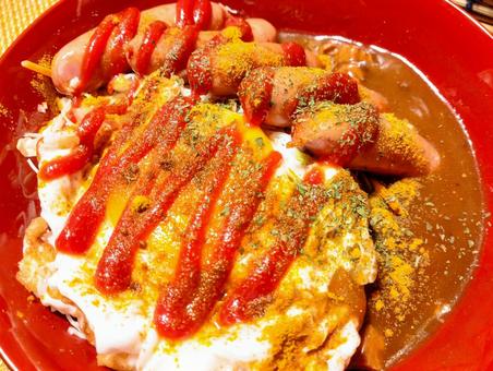 クリーヴルストカレーキャベツ丼 クリーヴルストカレーキャベツ丼 クリーヴルスト,カリーヴルスト,ウインナーの写真素材