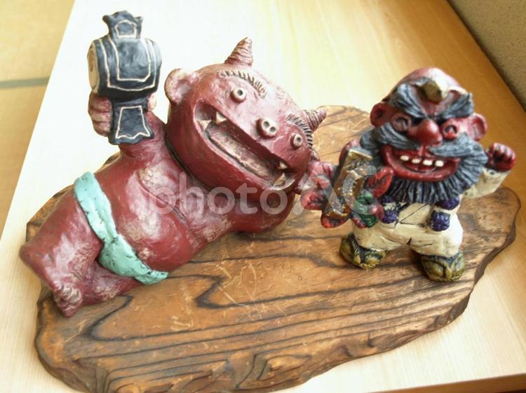 鬼と天狗の置物 鬼,天狗,置物の写真素材