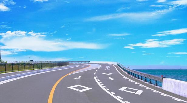シーサイドロード シーサイドロード 道路,海,青空の写真素材