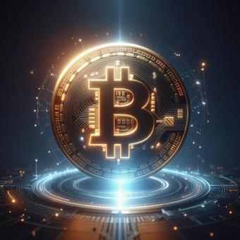 浮かぶビットコインの写真