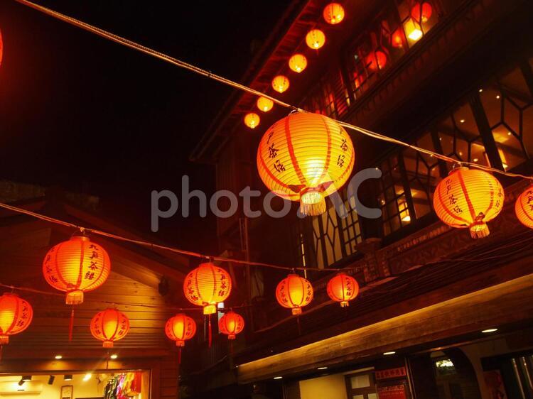 台湾_九分赤ちょうちん01 きゅうふん,たいわん,ライトの写真素材