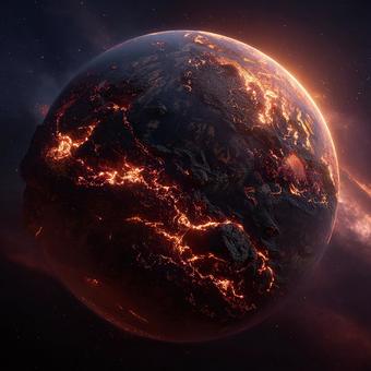 宇宙に浮かぶ灼熱の星の写真