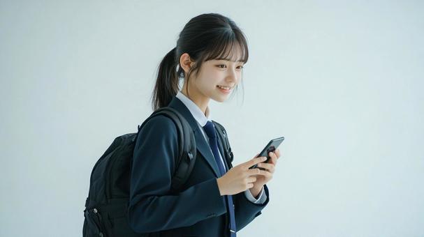 歩きながらスマートフォンを使う女子生徒 歩きながらスマートフォンを使う女子生徒の写真