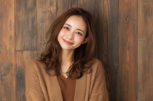 木目調背景、ヘアサロンモデルイメージ 木目調背景、ヘアサロンモデルイメージの写真