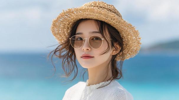 麦わら帽子とサングラスの女性の写真