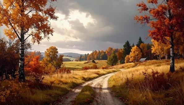 秋の田園の道 秋の田園の道の写真
