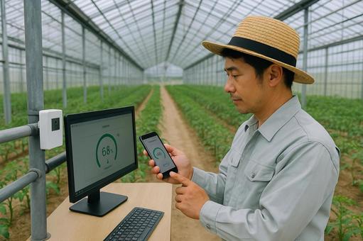 ガラス温室内IoT湿度点検 ガラス温室内IoT湿度点検の写真