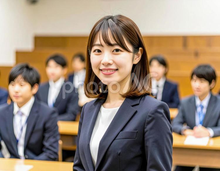 ビジネス研修中のスーツ姿の若者と女性 女性,学生,新卒の写真素材