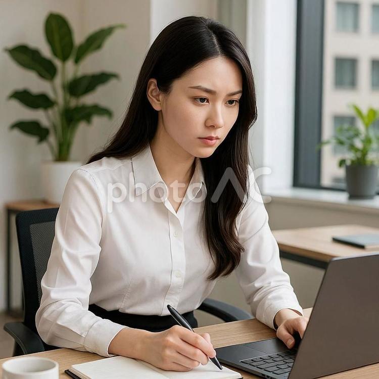 オフィスで仕事をしてる女性 女性,パソコン,ビジネスの写真素材