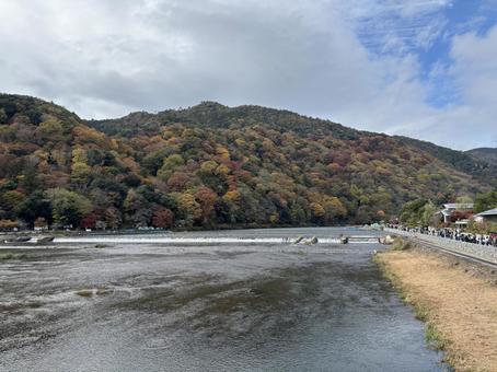 渡月橋 紅葉,秋,京都の写真素材