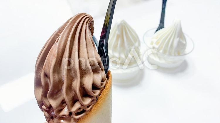 MOMINOKIの濃厚ソフトクリーム ソフトクリーム,バニラ,チョコの写真素材