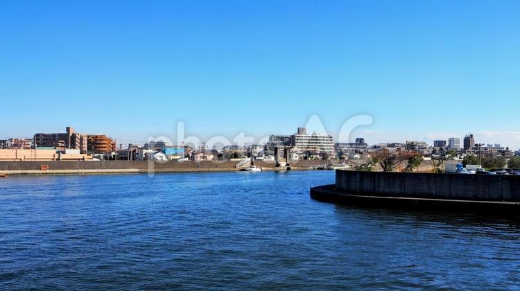 冬の旧江戸川・葛西＆対岸の浦安・江戸川区 冬,旧江戸川,東葛西の写真素材