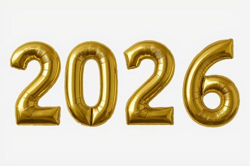 2026年　バルーン文字　金色 psd 2026,年賀状,正月の写真素材