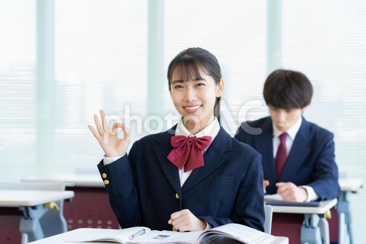 学校で勉強をする男女の高校生 教育,塾,勉強の写真素材