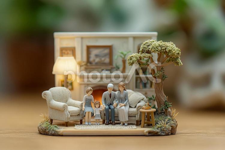 ミニチュアで表現された家族の風景 ミニチュア,家族,フィギュアの写真素材