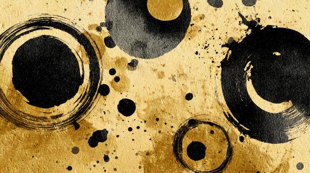 金地に描かれた墨円模様 金地に描かれた墨円模様の写真