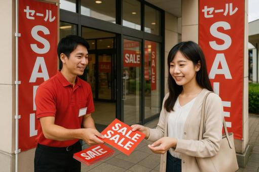 チラシを受け取る客 チラシを受け取る客の写真