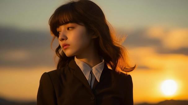 夕焼けと女子高生2 夕焼けと女子高生2の写真